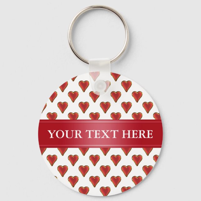 Funny Heart Pattern gold red + your backgr. & text Key Ring (Front)