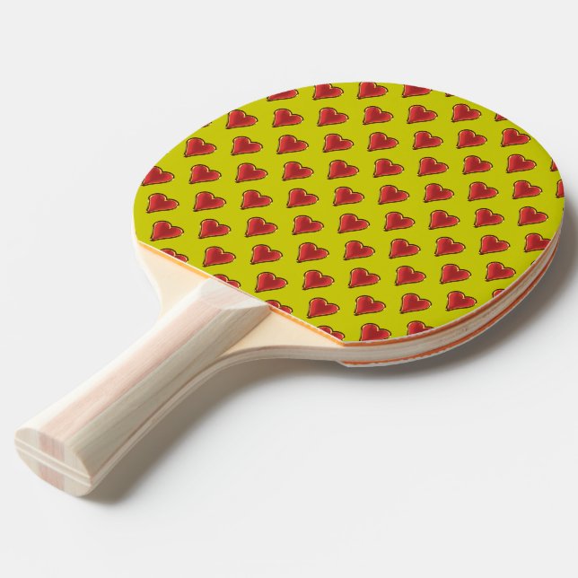 Funny Heart Pattern gold red + your backgr. & text Ping Pong Paddle (Front Angle)