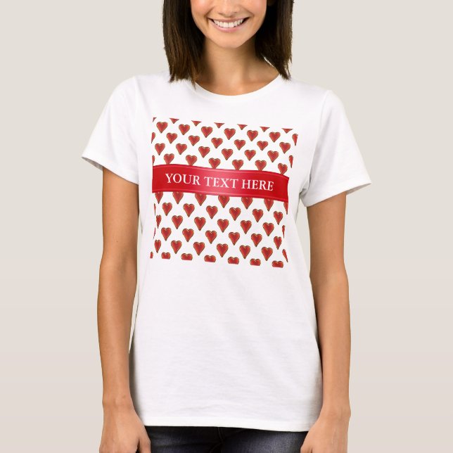 Funny Heart Pattern gold red + your backgr. & text T-Shirt (Front)
