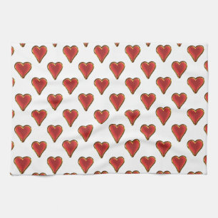Funny Heart Pattern gold red + your backgr. & text Tea Towel