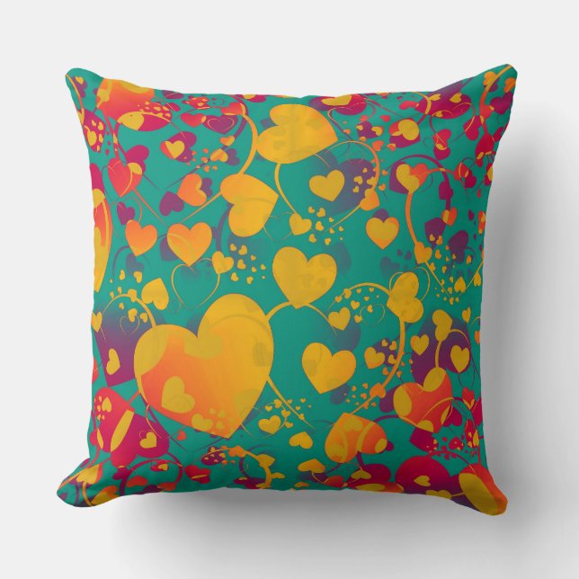 Funny Heart Pattern IX - green red yellow Cushion (Front)