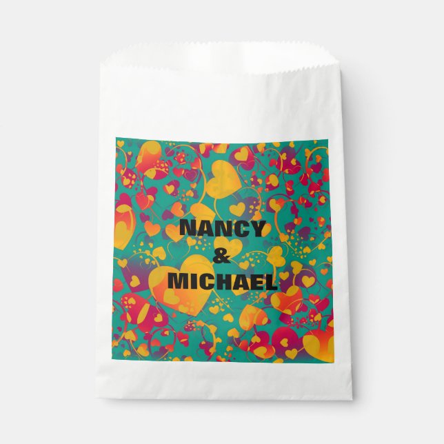 Funny Heart Pattern IX - green red yellow Favour Bags (Front)