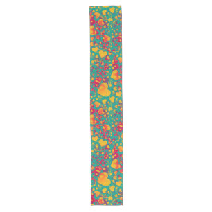 Funny Heart Pattern IX - green red yellow Long Table Runner