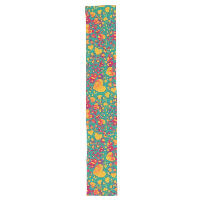 Funny Heart Pattern IX - green red yellow Long Table Runner (Front)