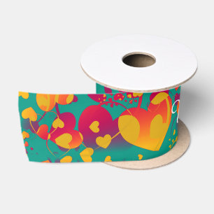 Funny Heart Pattern IX - green red yellow Satin Ribbon
