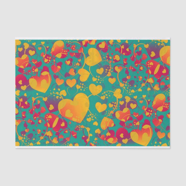 Funny Heart Pattern IX - green red yellow Tissue Paper (Front)