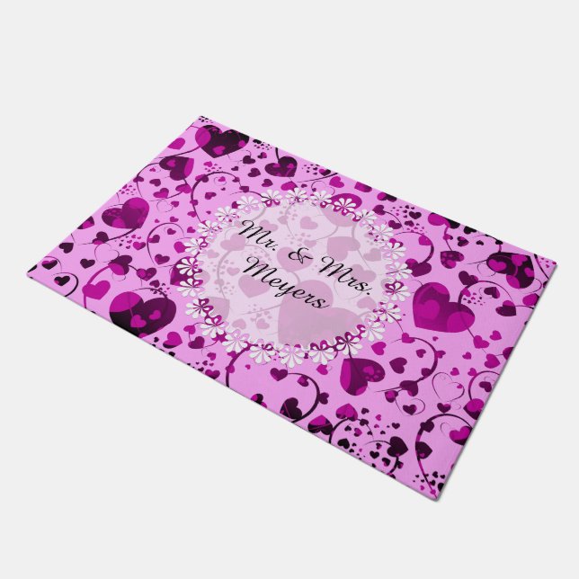Funny Heart Pattern VI + your backgr. colour & ide Doormat (Angled)