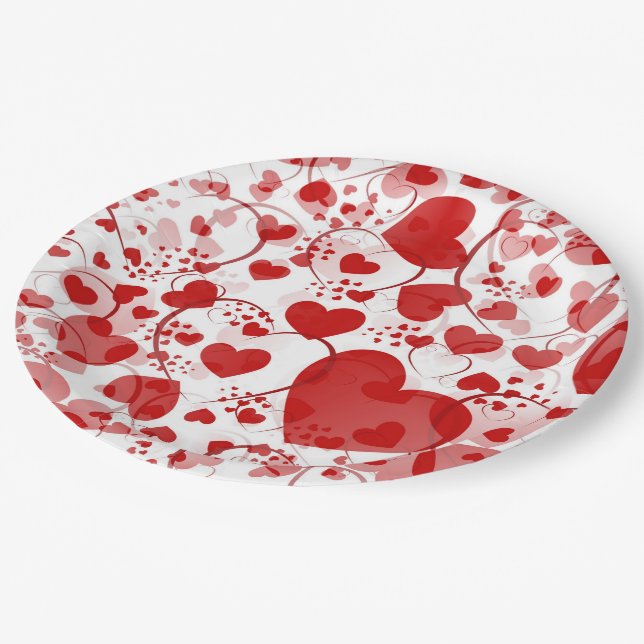 Funny Heart Pattern VII - red white + your idea Paper Plate (Angled)