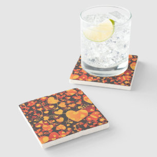 Funny Heart Pattern VIII - black red yellow Stone Coaster