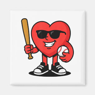 Funny Heart Playing Baseball Valentine Baseball Fa Magnet
