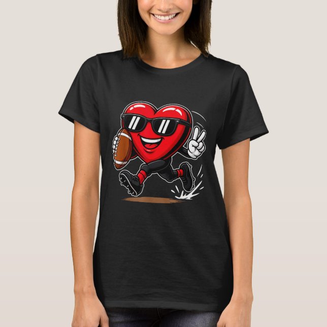 Funny Heart Playing Football Srts Lover Valentine  T-Shirt (Front)