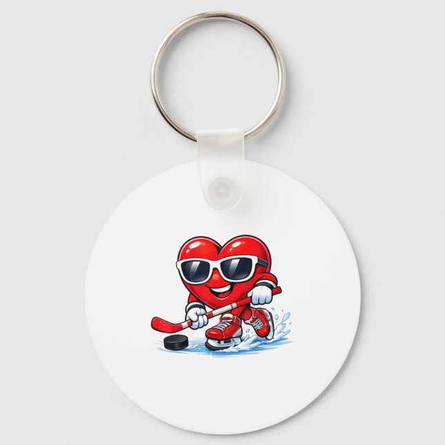 Funny Heart Playing Hockey Apparel  Key Ring (Front)