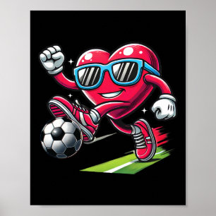 Funny Heart Playing Soccer Lovers Boys Kids Valent Poster