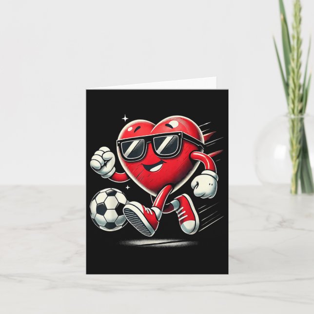 Funny Heart Playing Soccer Valentines Day Mens Boy Card (Front)
