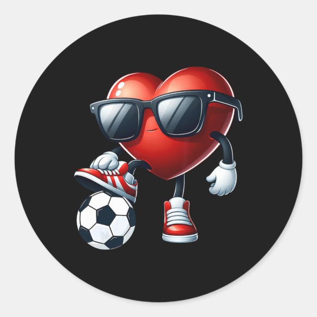 Funny Heart Playing Soccer Valentines Day Mens Boy Classic Round Sticker