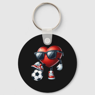 Funny Heart Playing Soccer Valentines Day Mens Boy Key Ring