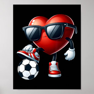 Funny Heart Playing Soccer Valentines Day Mens Boy Poster