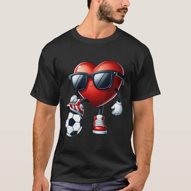 Funny Heart Playing Soccer Valentines Day Mens Boy T-Shirt (Front)