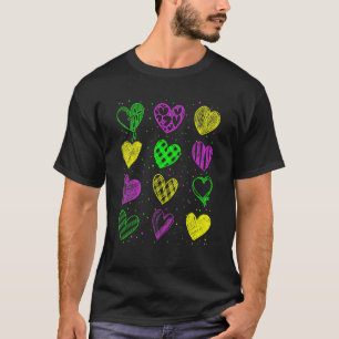 Funny Heart Print Mardi Gras Cute Mardi Gras Party T-Shirt