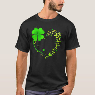 Funny Heart Shamrock Butterfly Happy St Patrick's T-Shirt