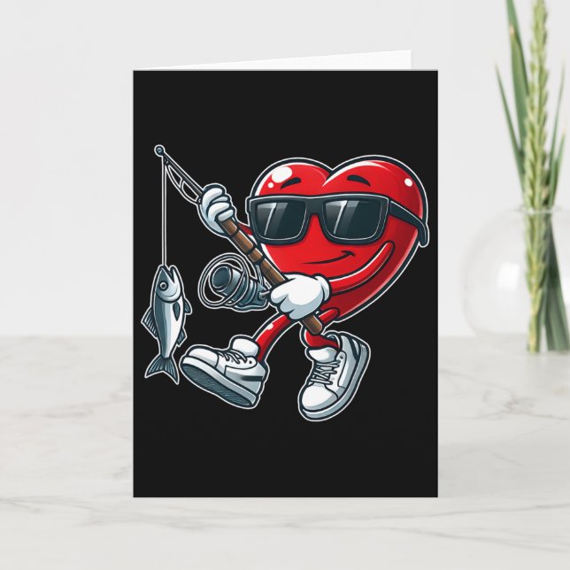 Funny Heart With Fishing Rod Valentines Day Toddle Card (Front)