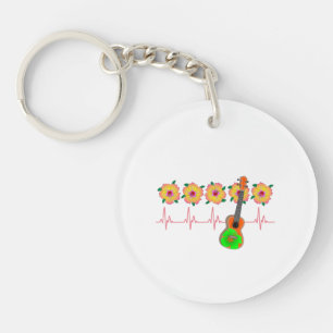 Funny Heartbeat EKG Line for Ukulele Music Key Ring
