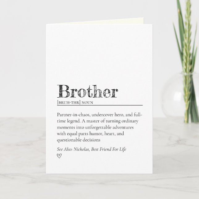 Funny Heartfelt Brother Definition Encouragement Card