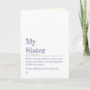 Funny Heartfelt Sister Definition Encouragement Card