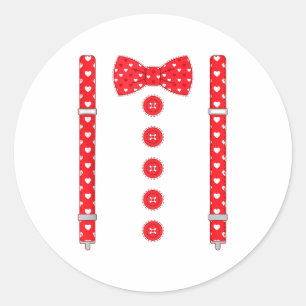 Funny Hearts Bow Tie Suspenders Valentine's Day Co Classic Round Sticker
