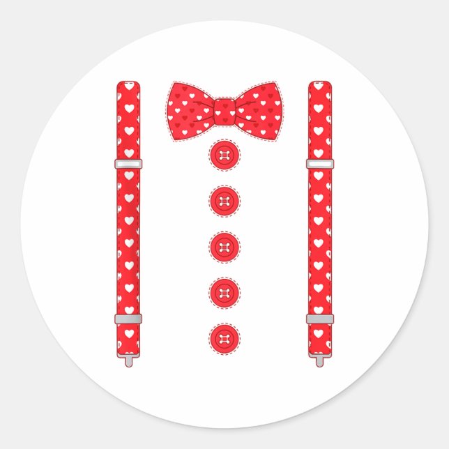 Funny Hearts Bow Tie Suspenders Valentine's Day Co Classic Round Sticker (Front)