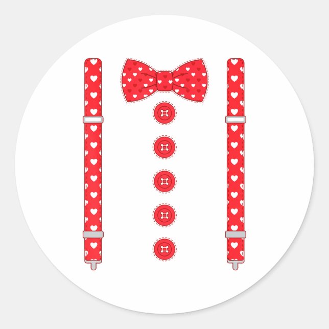Funny Hearts Bow Tie Suspenders Valentine's Day Co Classic Round Sticker (Front)