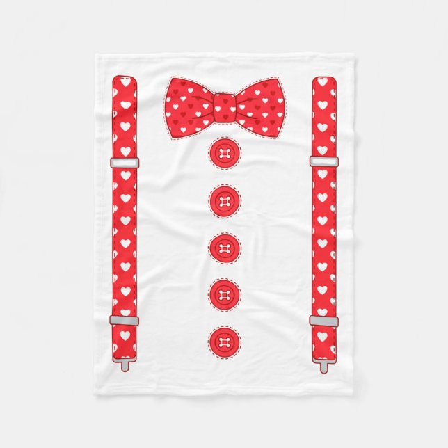 Funny Hearts Bow Tie Suspenders Valentine's Day Co Fleece Blanket (Front)