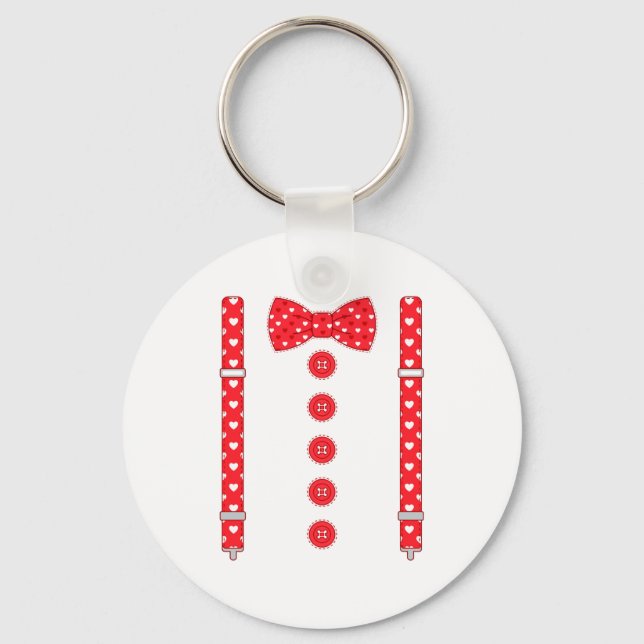 Funny Hearts Bow Tie Suspenders Valentine's Day Co Key Ring (Front)