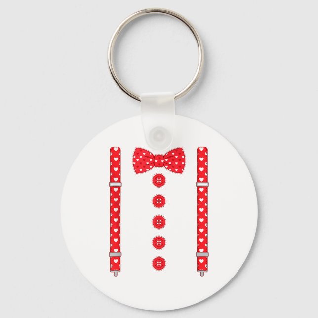 Funny Hearts Bow Tie Suspenders Valentine's Day Co Key Ring (Front)