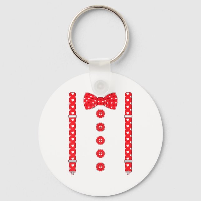 Funny Hearts Bow Tie Suspenders Valentine's Day Co Key Ring (Front)