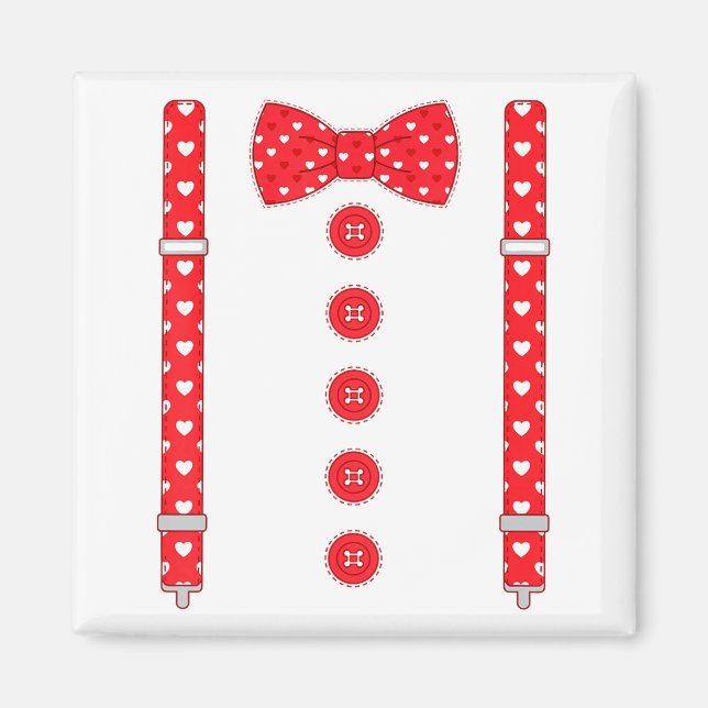 Funny Hearts Bow Tie Suspenders Valentine's Day Co Magnet (Front)