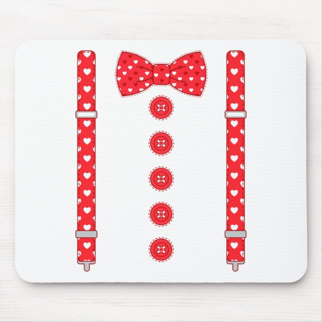 Funny Hearts Bow Tie Suspenders Valentine's Day Co Mouse Mat (Front)