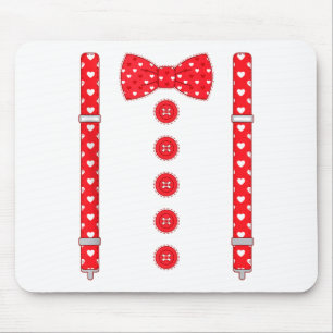 Funny Hearts Bow Tie Suspenders Valentine's Day Co Mouse Mat