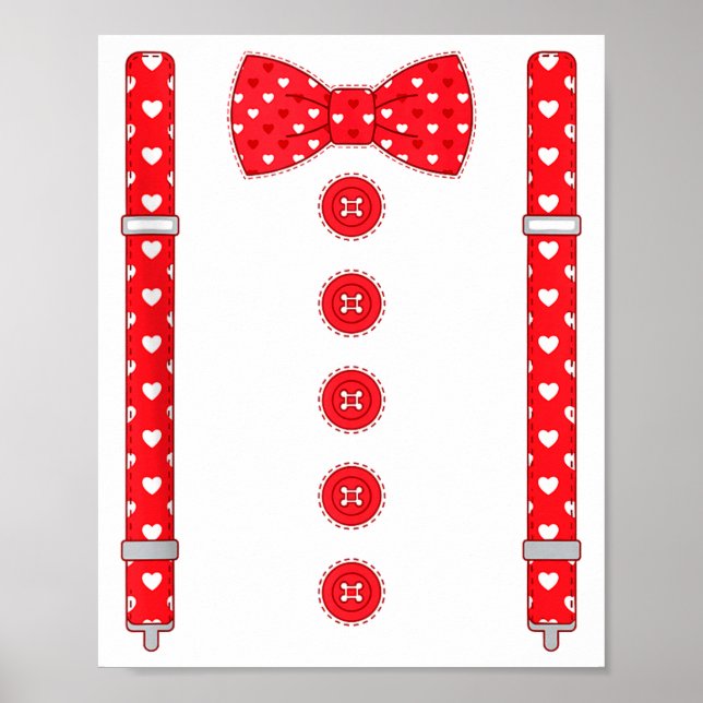 Funny Hearts Bow Tie Suspenders Valentine's Day Co Poster (Front)