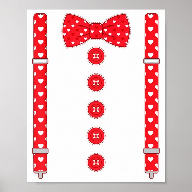 Funny Hearts Bow Tie Suspenders Valentine's Day Co Poster (Front)