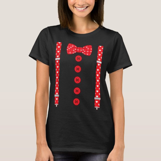 Funny Hearts Bow Tie Suspenders Valentine's Day Co T-Shirt (Front)