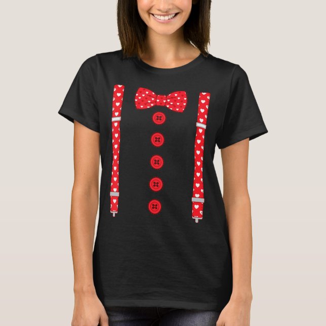 Funny Hearts Bow Tie Suspenders Valentine's Day Co T-Shirt (Front)