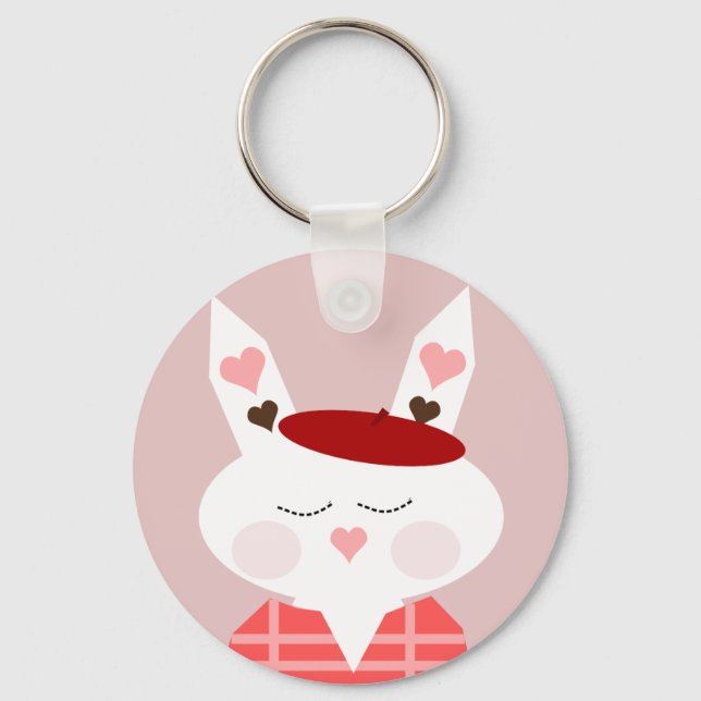Funny Hearts Bunny Button Keychain (Front)