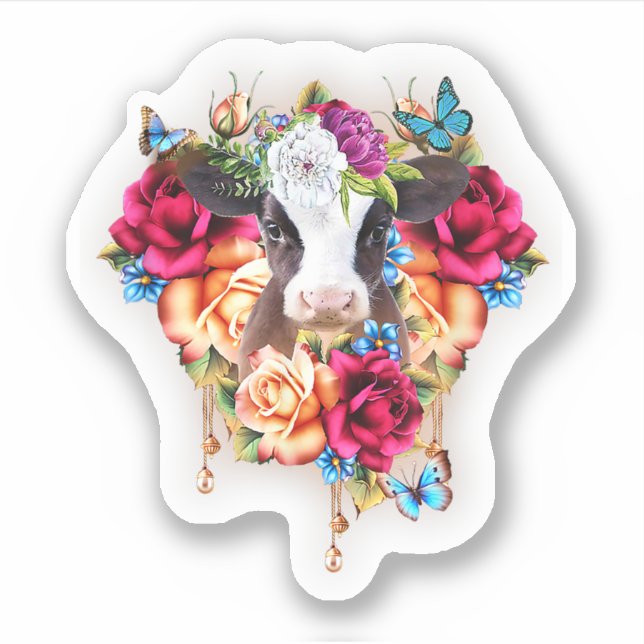 Funny Hearts Dairy Cow Flower Cute Animals. Perfec (Front)