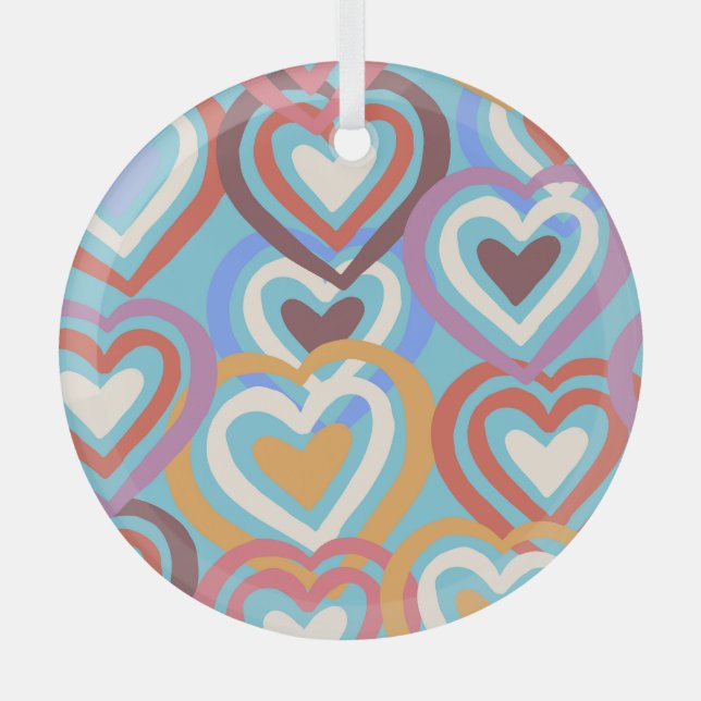 Funny Hearts: Seamless Texture Pattern. Glass Tree Decoration (Front)
