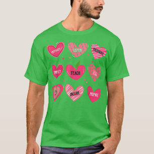 Funny Hearts Teach Love Inspire Womens Teacher Val T-Shirt