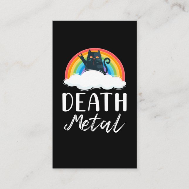 Funny Heavy Death Metal Cat Rainbow Rock Music Business Card (Front)