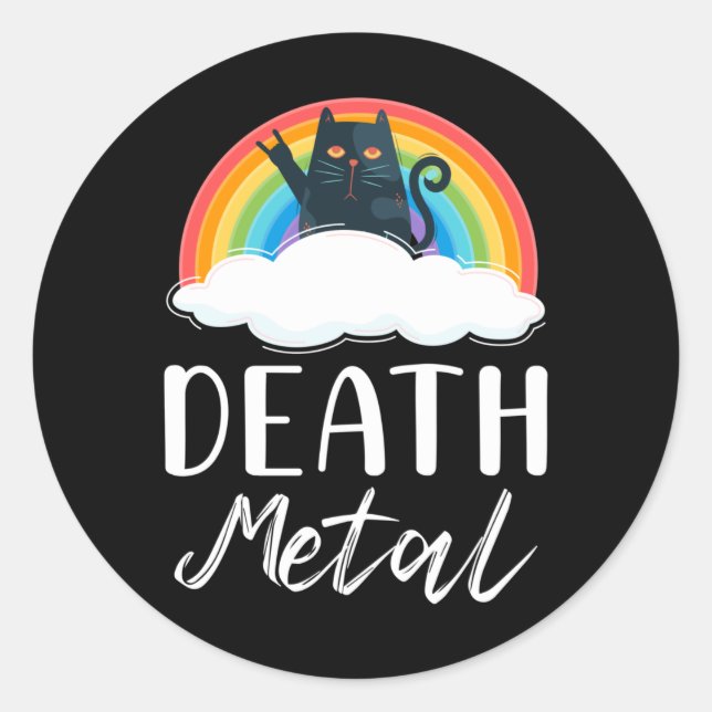 Funny Heavy Death Metal Cat Rainbow Rock Music Classic Round Sticker (Front)