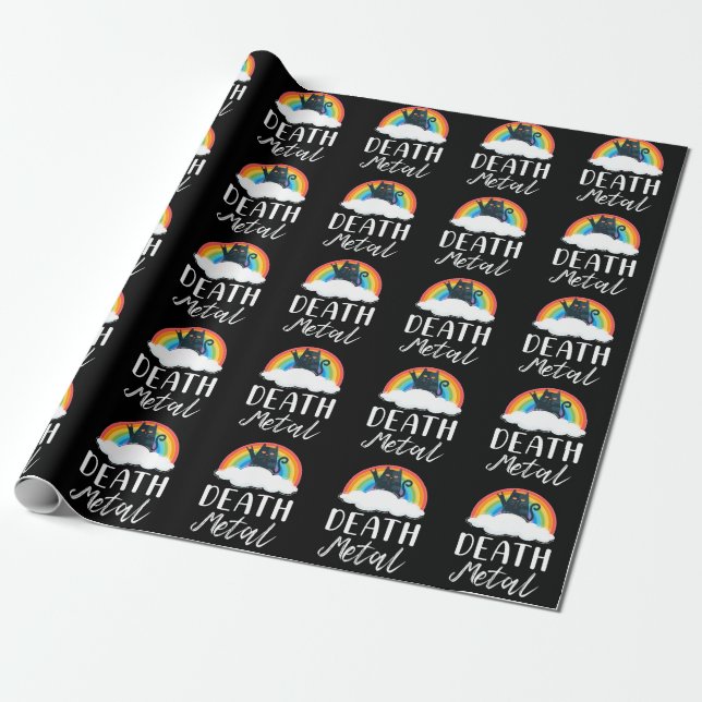 Funny Heavy Death Metal Cat Rainbow Rock Music Wrapping Paper (Unrolled)
