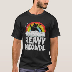 Funny Heavy Metal Art Cat Retro Rainbow Cats Heavy T-Shirt